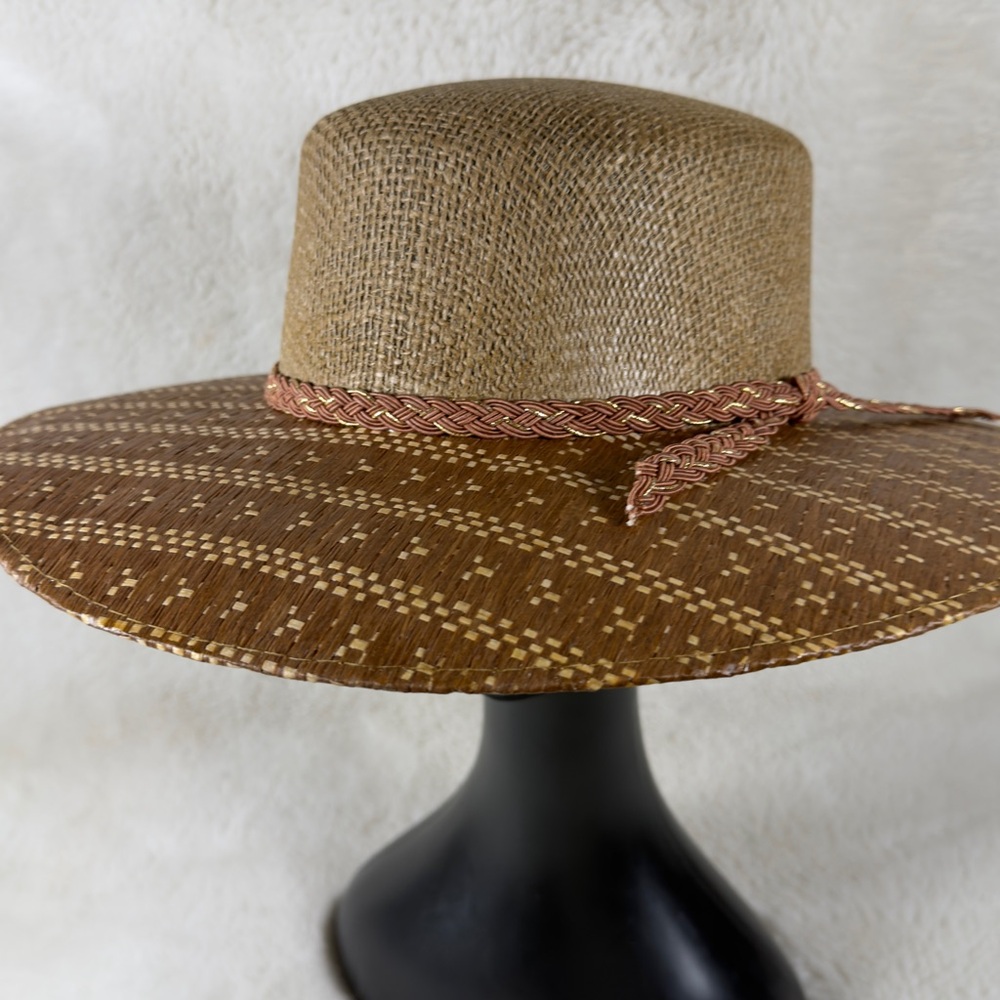 H021 Elegant Tan and Brown Woven Hat